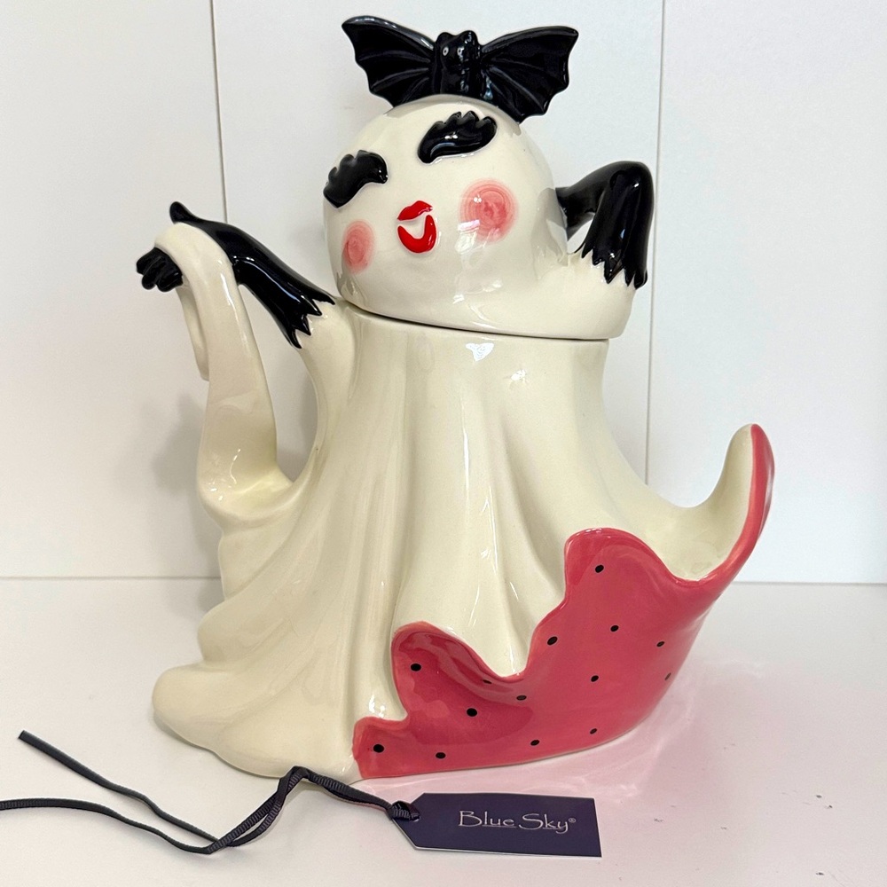 Blue Sky Glamorous Ghost Girl w/ Black Gloves and Bat Hat Large Canister Jar NWT - Picture 3 of 13